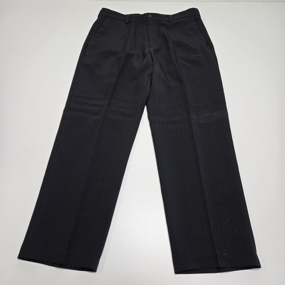 Kenneth Cole Reaction Dress Pants Mens 34x30 Black Pinstripe Polyester Light‎ - Picture 1 of 9